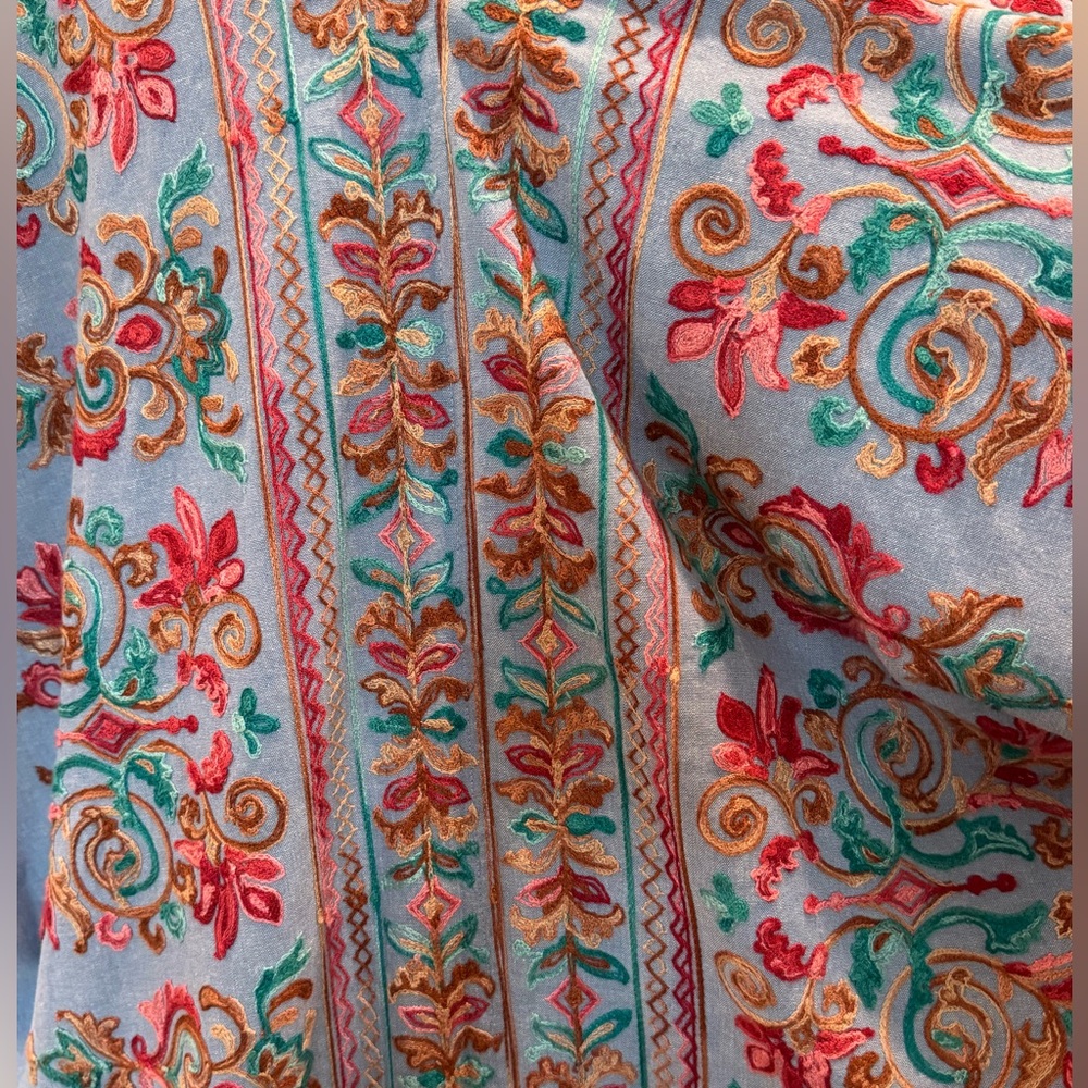 Umgee Floral Embroidered Chambray Open Cardigan/ Coverup- small S/M oversized - Picture 6 of 13